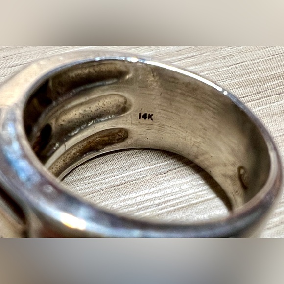 Vintage Designer Signed BV Sterling Silver & 14K Gold Wide Band Ring, Size 6.5 - Picture 7 of 13